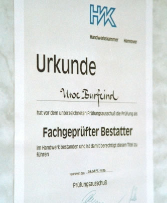 Urkunde Fachgeprüfter Bestatter